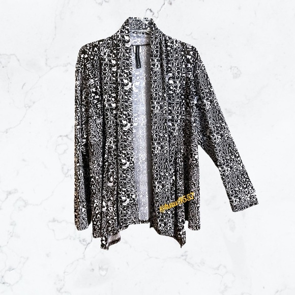 Isabella Rodriquez Pleated Swing Cardigan Woman's Plus 2X Black White Comfort - Picture 1 of 8